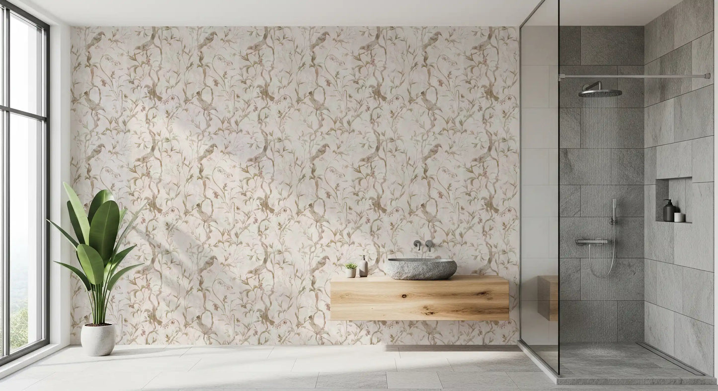 Ethereal Bird and Vine Illustration Wallpaper⁠