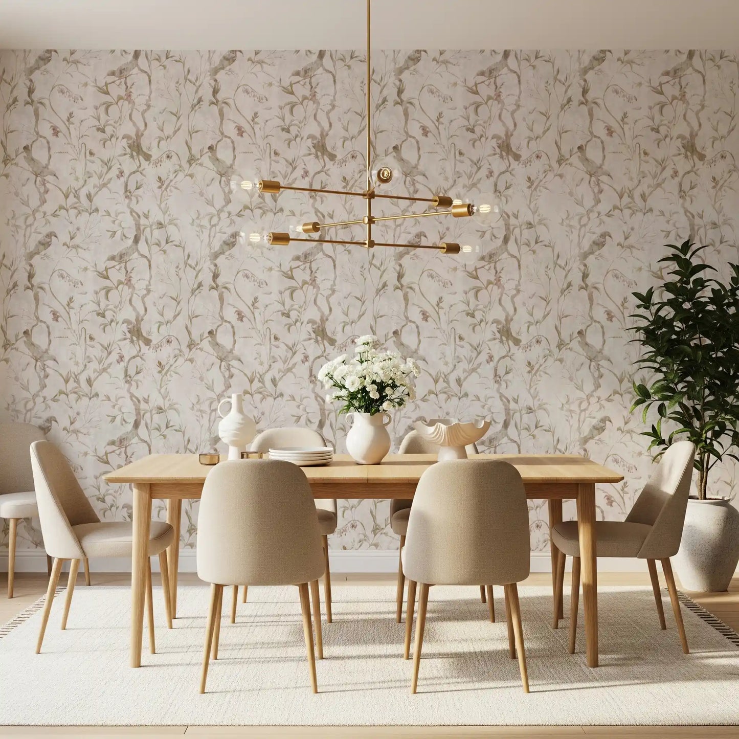 Ethereal Bird and Vine Illustration Wallpaper⁠