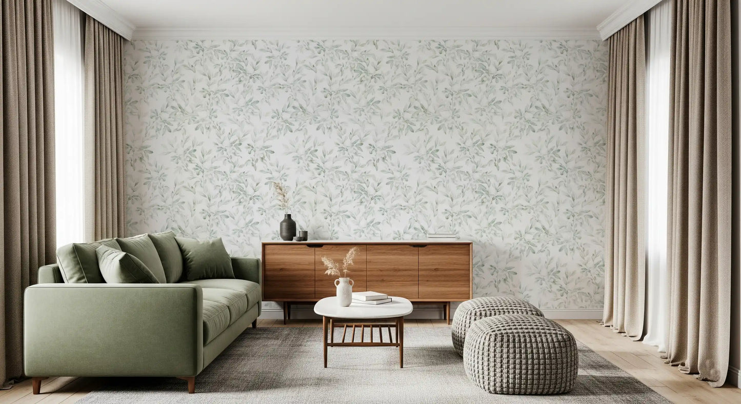 Ethereal Green Leaf Etchings Wallpaper⁠