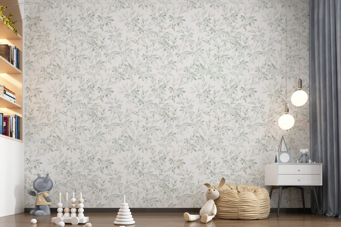 Ethereal Green Leaf Etchings Wallpaper⁠