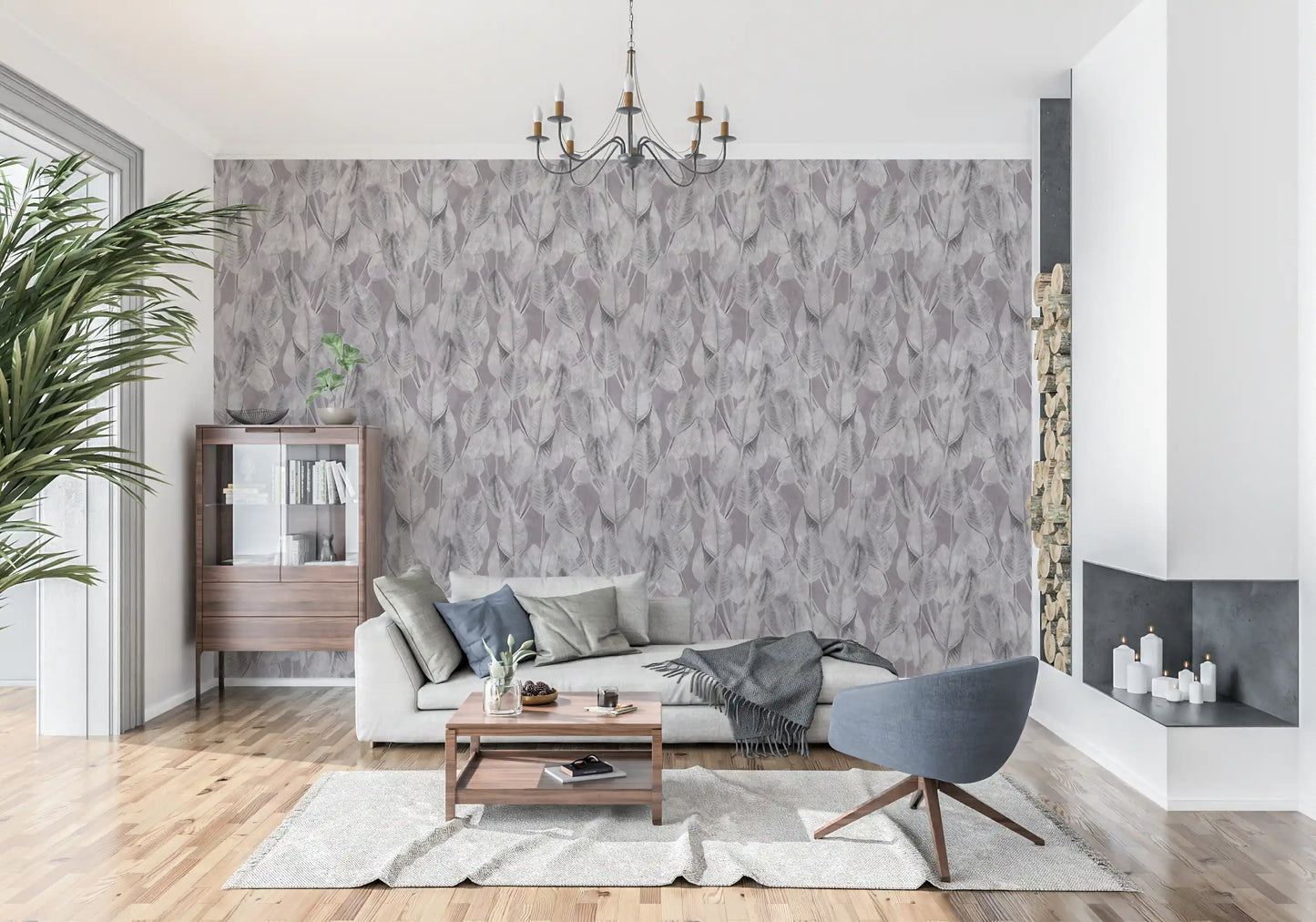 Muted Mauve Leaf Silhouette Wallpaper⁠