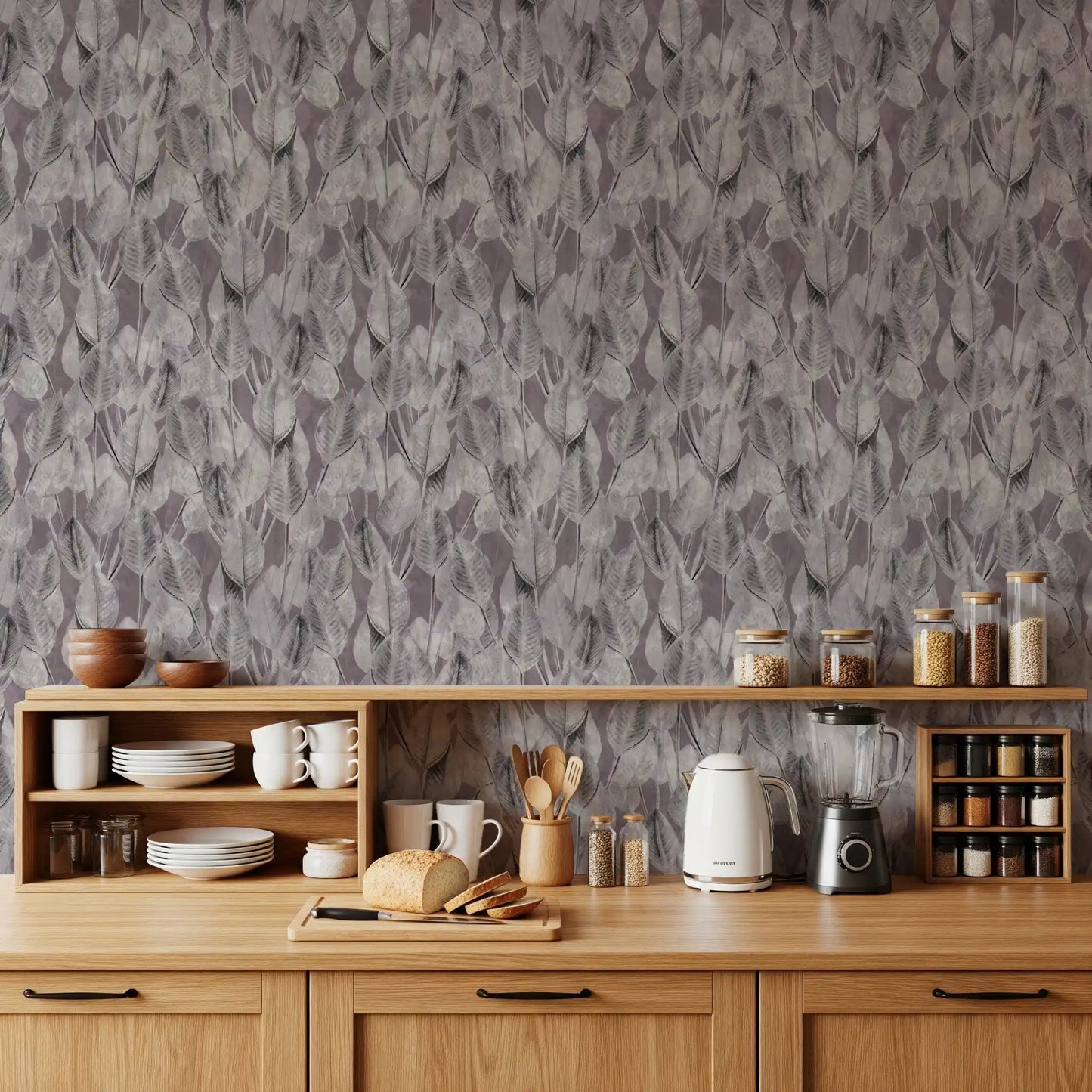 Muted Mauve Leaf Silhouette Wallpaper⁠