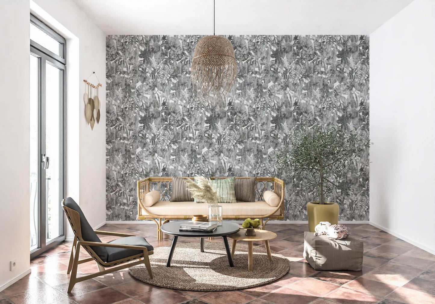 Monochrome Jungle Foliage Wallpaper⁠