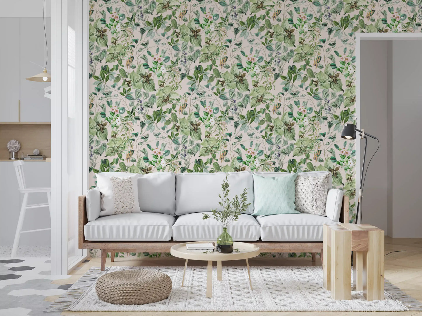 Soft Sage Floral Meadow Wallpaper⁠