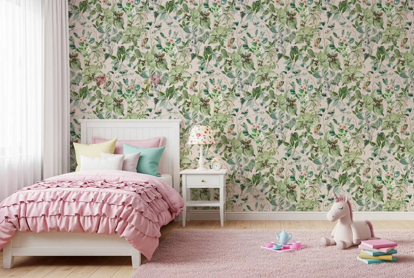 Soft Sage Floral Meadow Wallpaper⁠