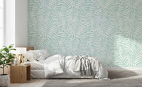 Soft Mint Tropical Fern Leaves Wallpaper⁠