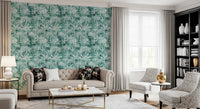 Teal Tropical Botanical Foliage Wallpaper⁠