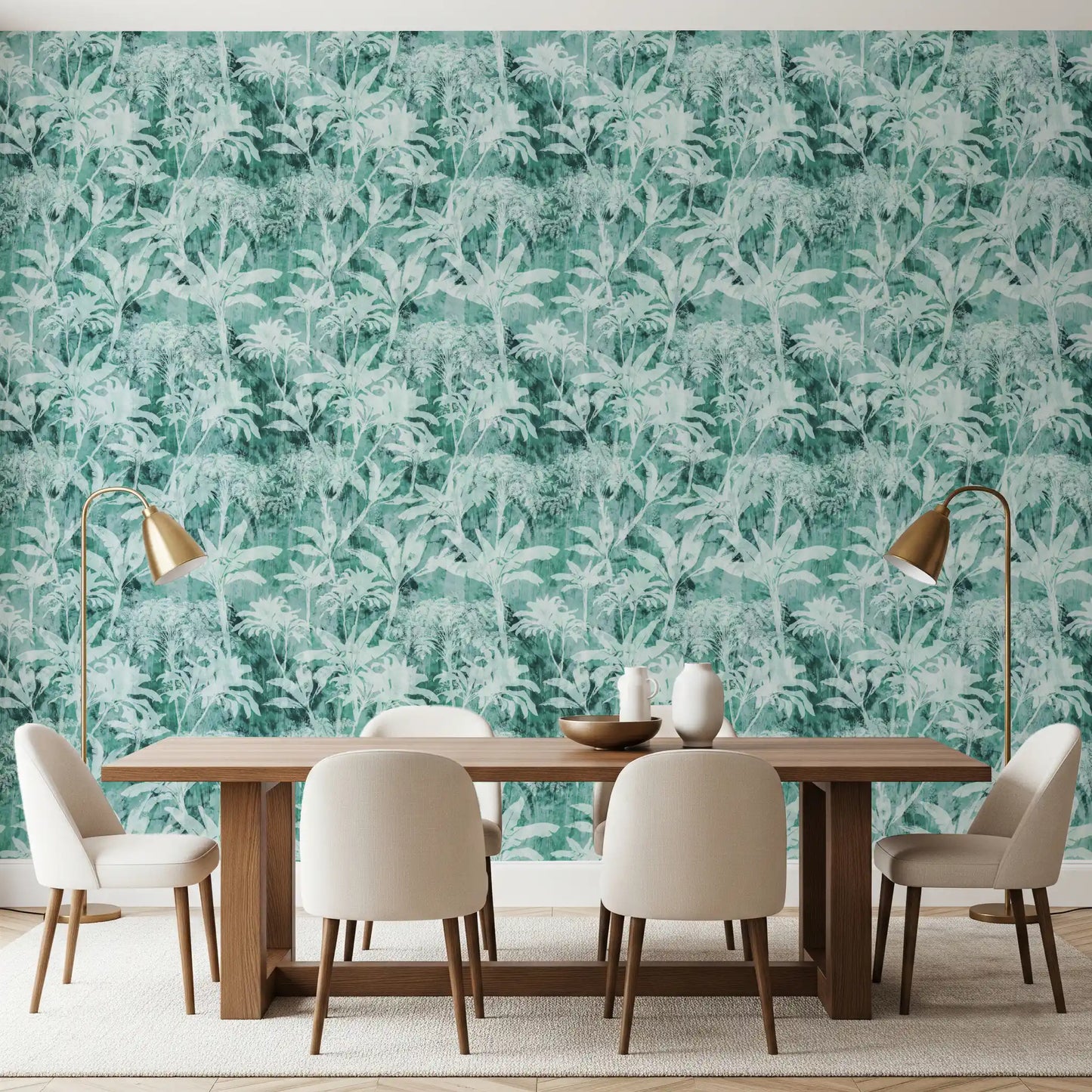 Teal Tropical Botanical Foliage Wallpaper⁠