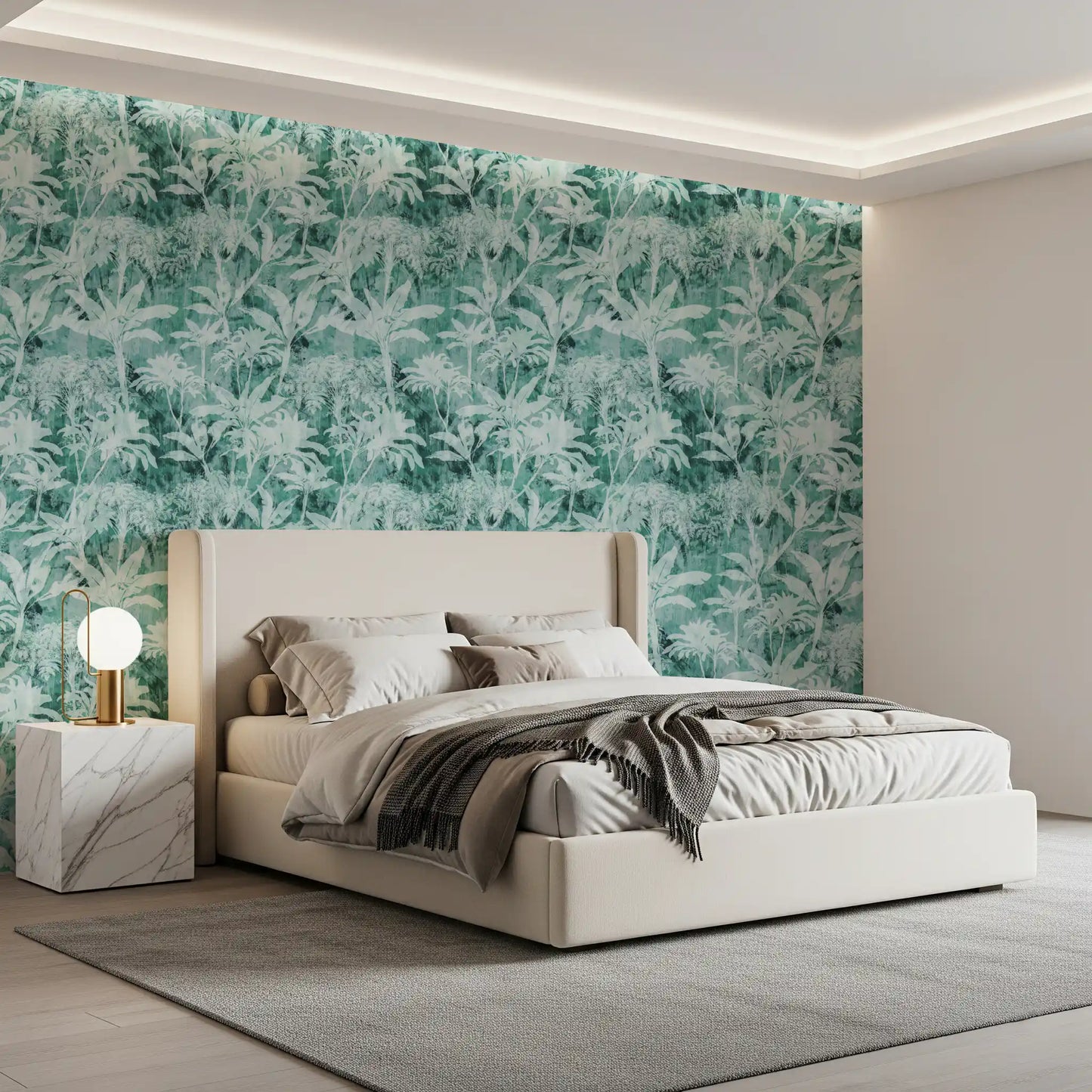 Teal Tropical Botanical Foliage Wallpaper⁠