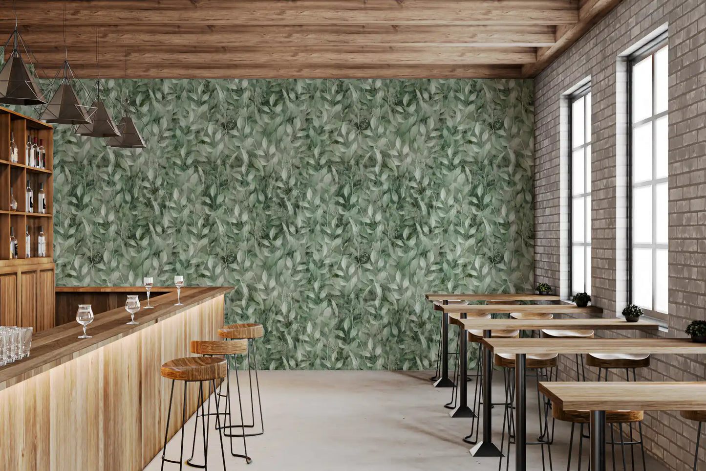 Muted Forest Leaf Ombre Art Wallpaper⁠