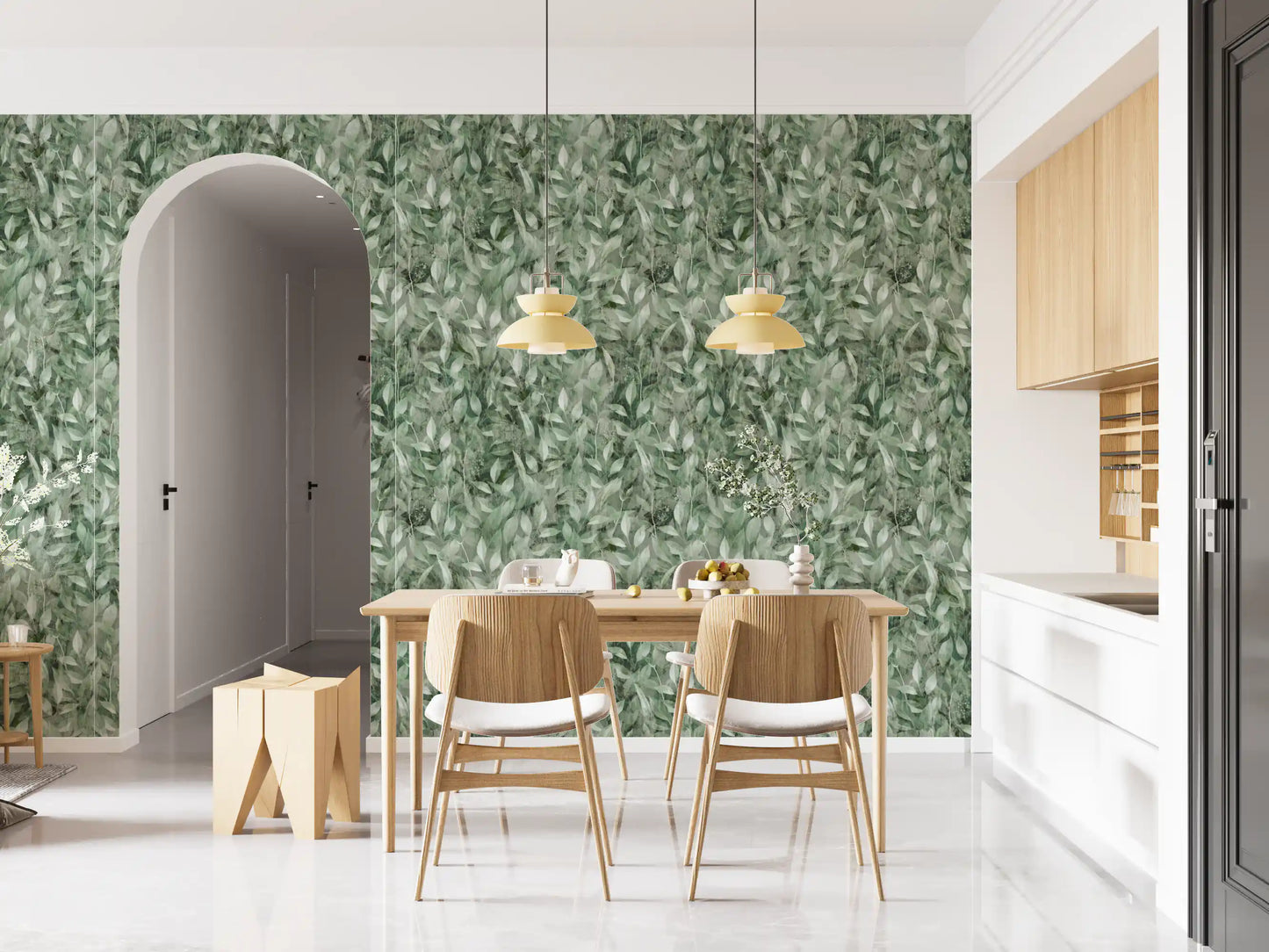 Muted Forest Leaf Ombre Art Wallpaper⁠