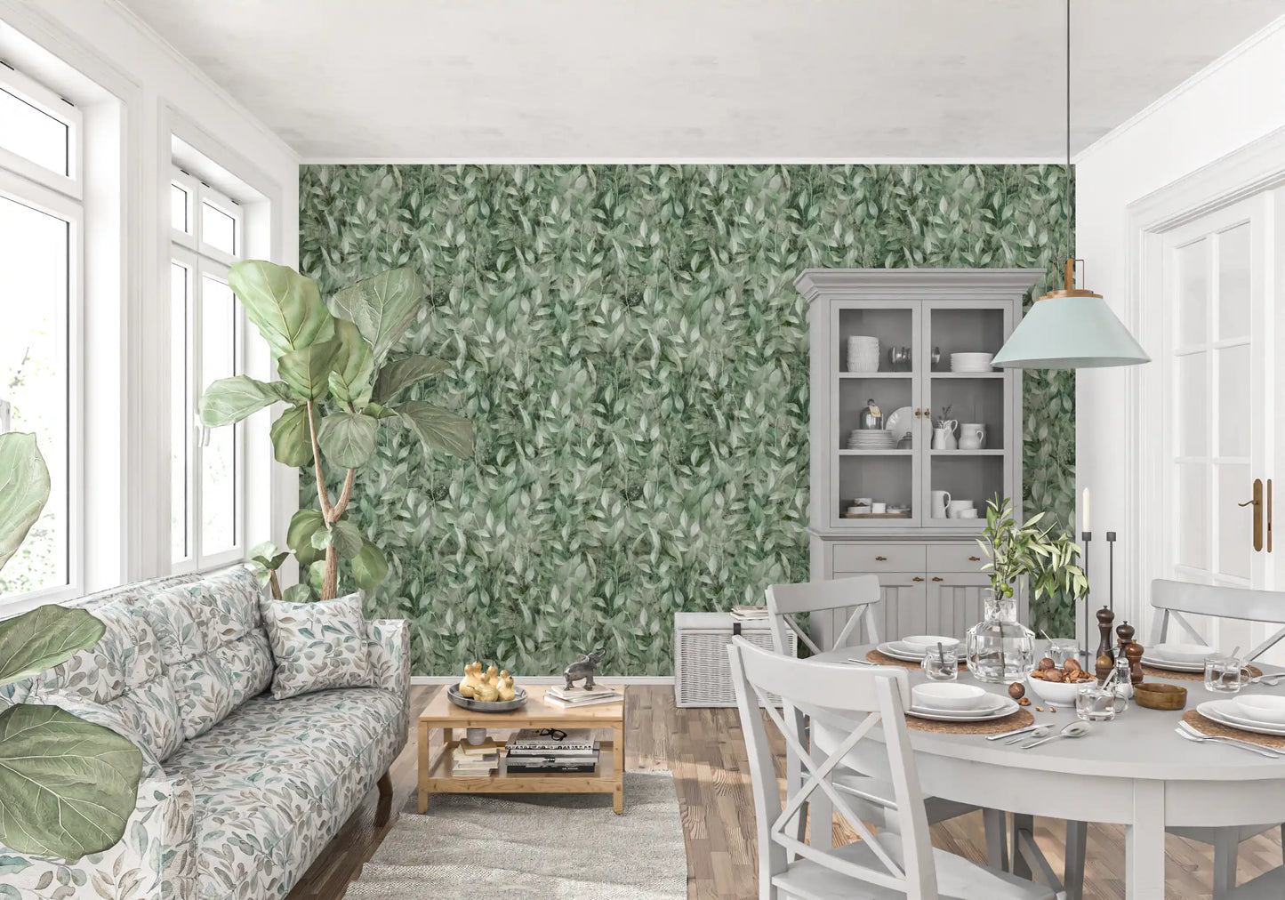 Muted Forest Leaf Ombre Art Wallpaper⁠