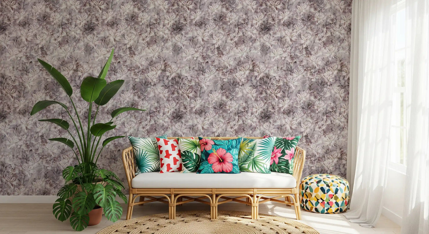 Vintage Lilac Floral Sketch Wallpaper⁠