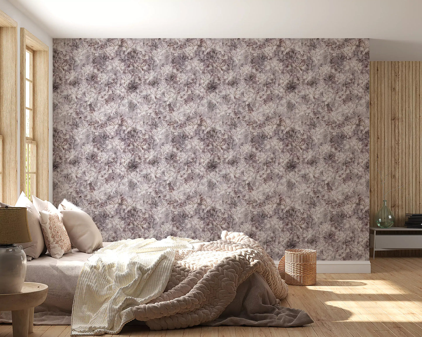 Vintage Lilac Floral Sketch Wallpaper⁠