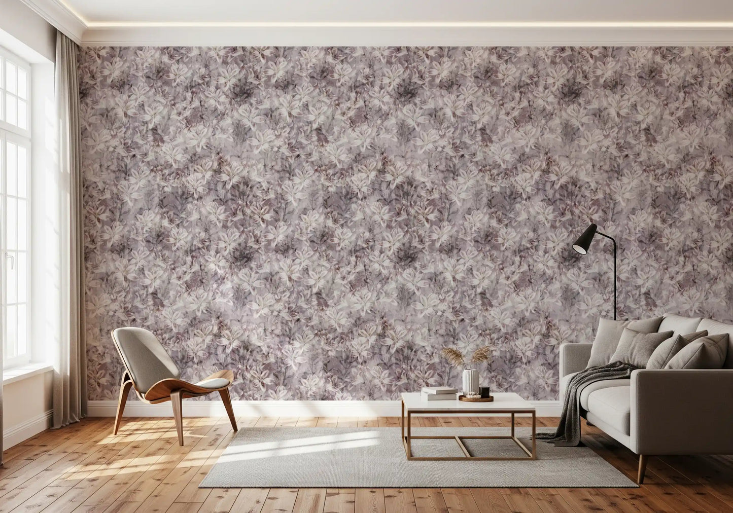 Vintage Lilac Floral Sketch Wallpaper⁠