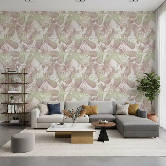 Sun-Drenched Tropical Fruit Motif wallpaper in a calm living room GD12348