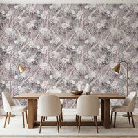 Muted Tropical Palm and Floral Drift Wallpaper⁠