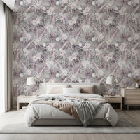 Muted Tropical Palm and Floral Drift Wallpaper⁠