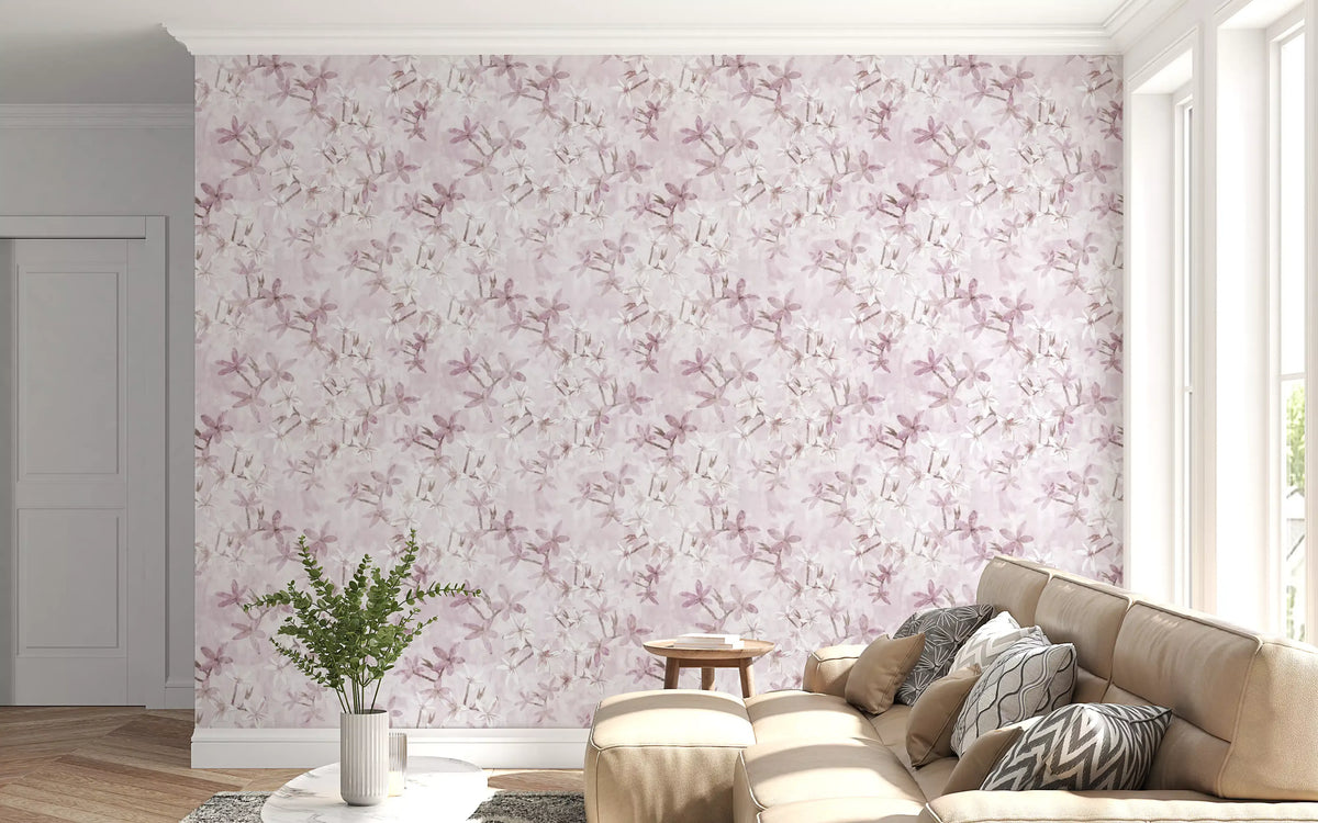 Plumeria blooms drift across the Blush Petal Drift wallpaper repeat GD12352