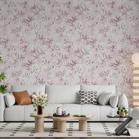 Frangipani flowers of the Petal Drift wallpaper lift a living room with pink calm GD12352