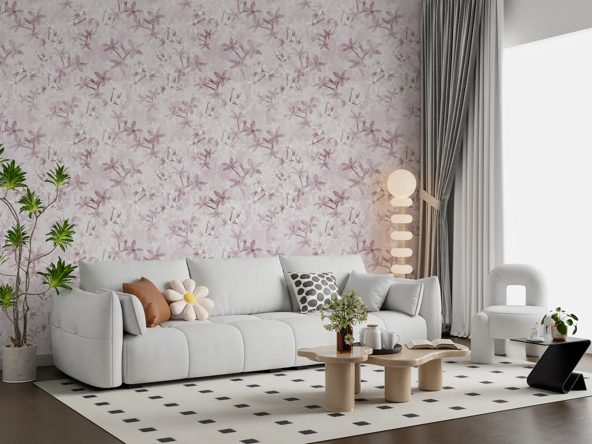 Branchy stems link the blooms across the wallpaper background GD12352
