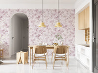 Romantic blooms of the Blush wallpaper dress a quiet lounge and dining area GD12352