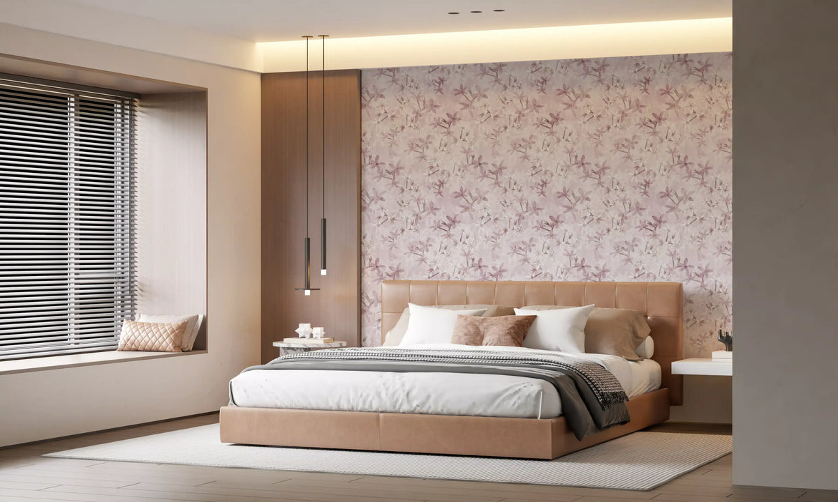 Petal drift softens a restful bedroom in the Blush wallpaper GD12352