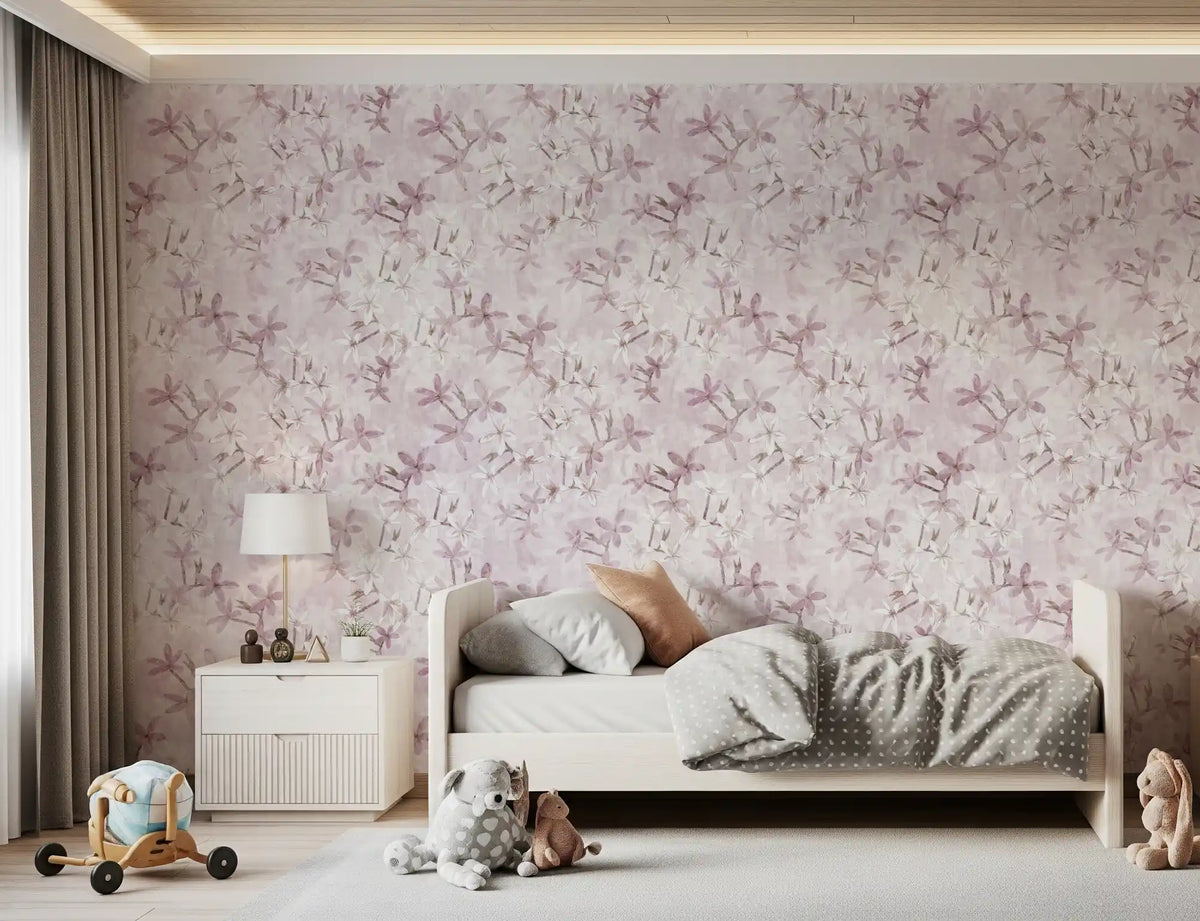 Drifting blooms of the Blush wallpaper cheer a kids' room GD12352
