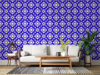 Modern Blue and Cream Abstract Grid Wallpaper⁠