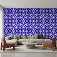 Modern Blue and Cream Abstract Grid Wallpaper⁠