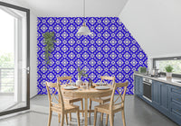 Modern Blue and Cream Abstract Grid Wallpaper⁠