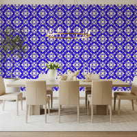 Modern Blue and Cream Abstract Grid Wallpaper⁠