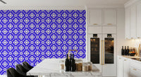 Modern Blue and Cream Abstract Grid Wallpaper⁠