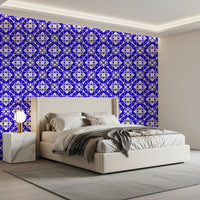Modern Blue and Cream Abstract Grid Wallpaper⁠