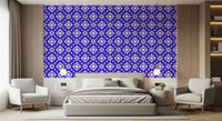 Modern Blue and Cream Abstract Grid Wallpaper⁠