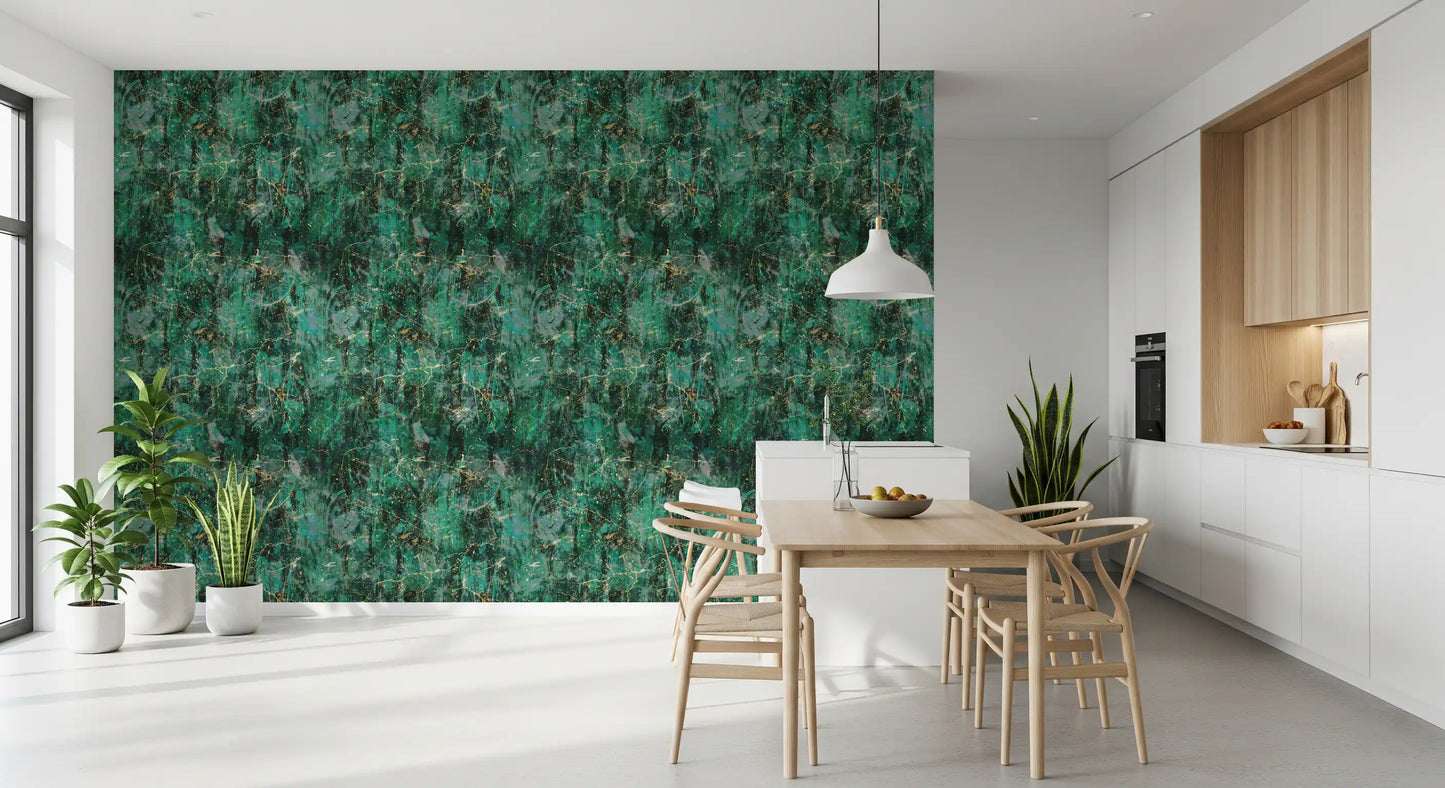Abstract Emerald Fractured Glaze Wallpaper⁠