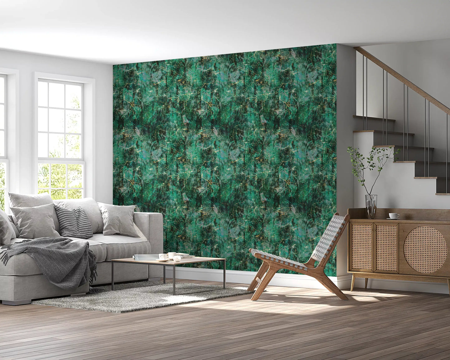Abstract Emerald Fractured Glaze Wallpaper⁠