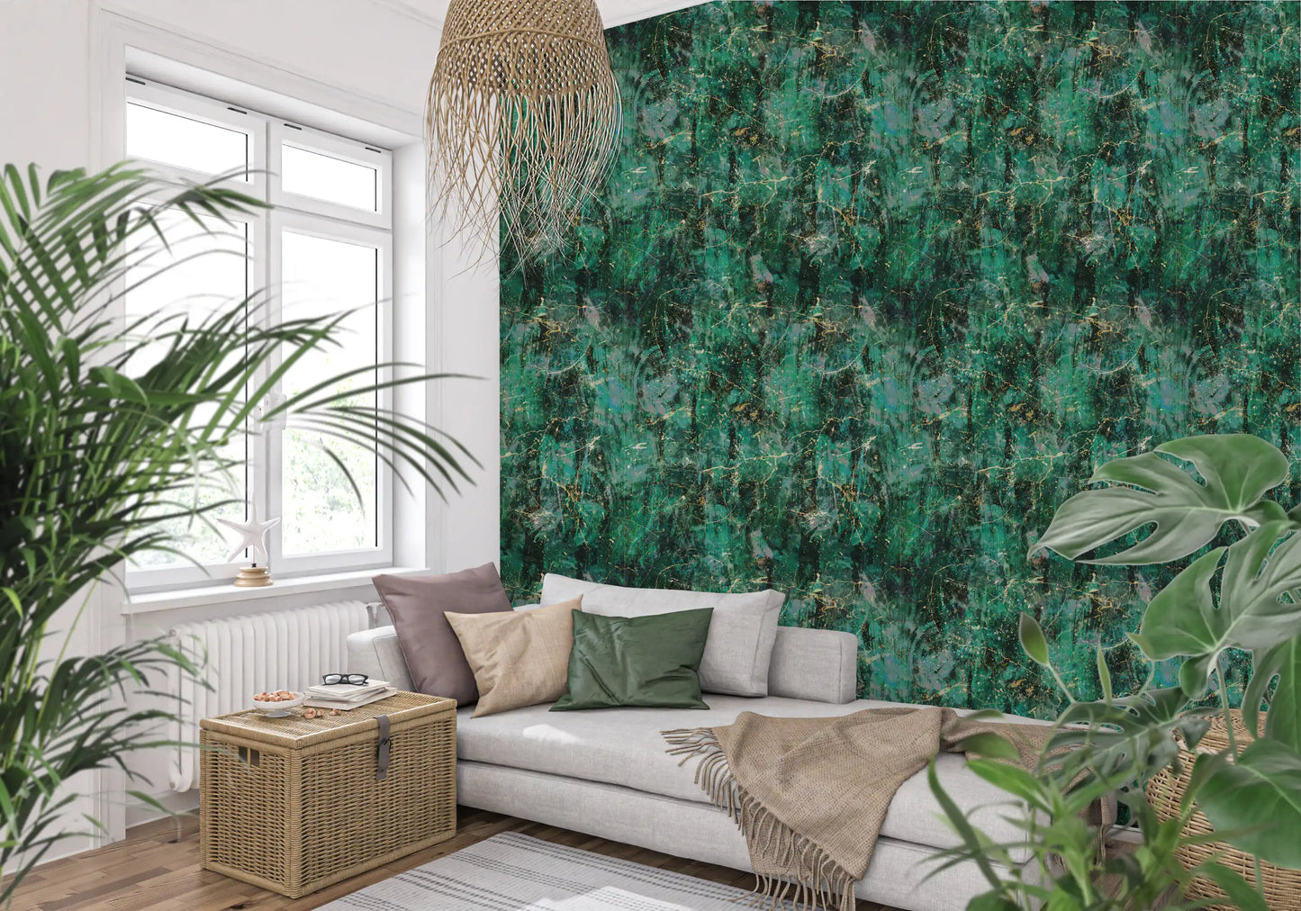 Abstract Emerald Fractured Glaze Wallpaper⁠