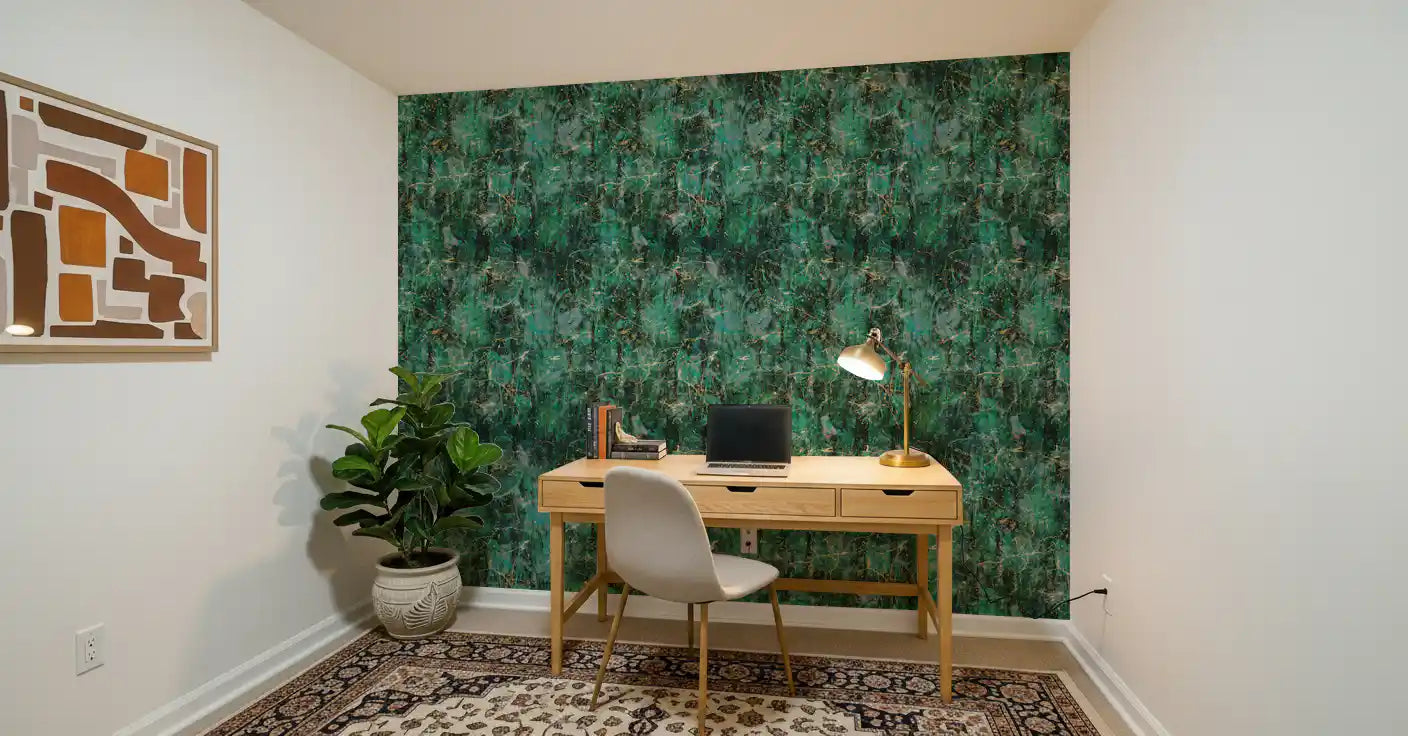 Abstract Emerald Fractured Glaze Wallpaper⁠