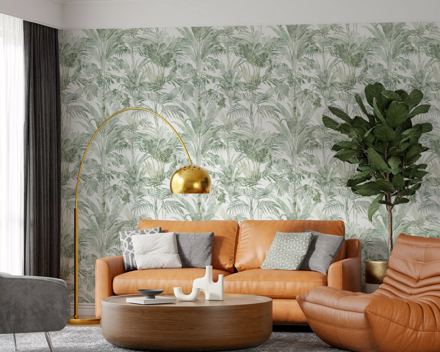 Sage Botanical Palm Fronds Wallpaper⁠