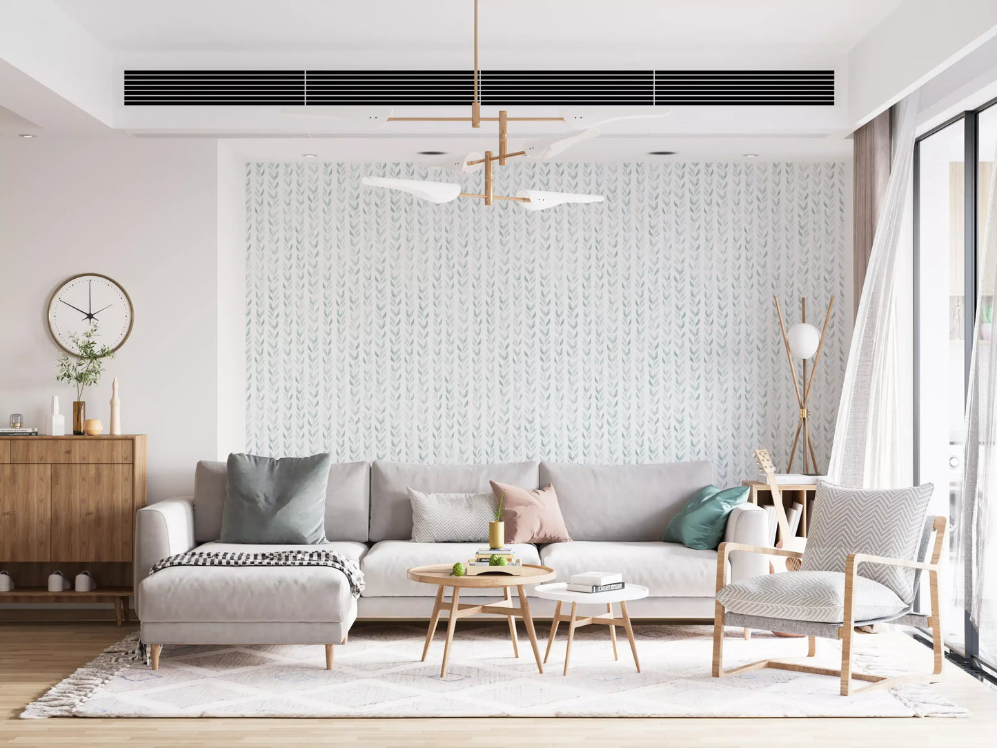 Soft Watercolor Vertical Leaf Vine Pattern Wallpaper⁠
