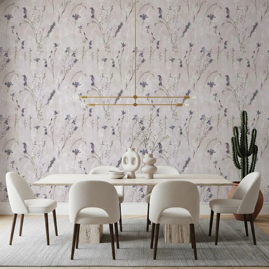 Lavender sprigs of the Wildflowers wallpaper calm a dining room GD12362