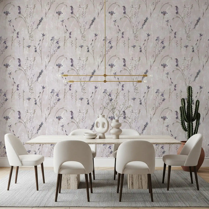 Lavender sprigs of the Wildflowers wallpaper calm a dining room GD12362