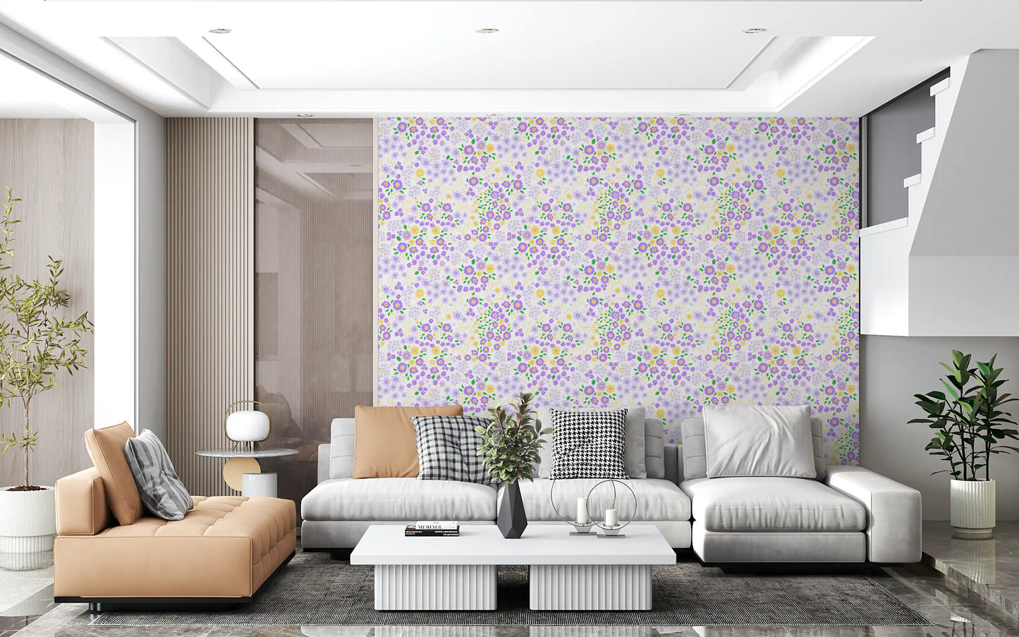 Whimsical Wildflower Garden Motif Wallpaper⁠