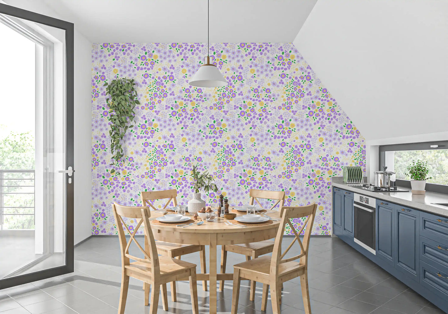 Whimsical Wildflower Garden Motif Wallpaper⁠
