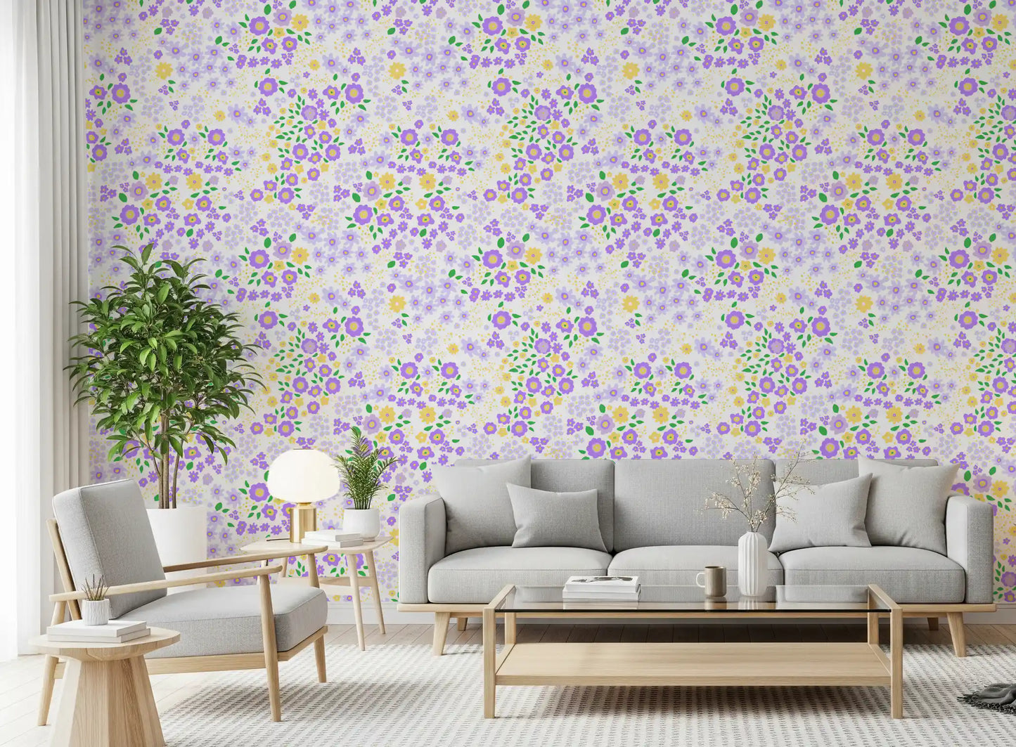 Whimsical Wildflower Garden Motif Wallpaper⁠
