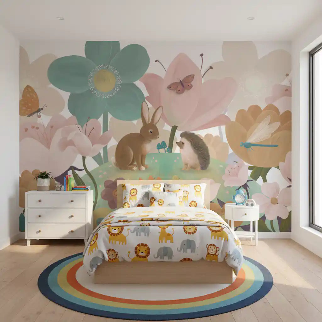 Meadow Friends and Garden Blooms Wall Mural