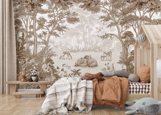 Enchanted Woodland Wildlife Scene Wall Mural