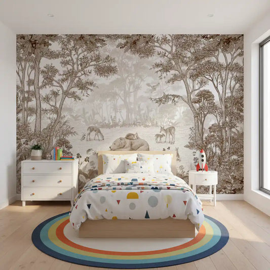 Enchanted Woodland Wildlife Scene Wall Mural