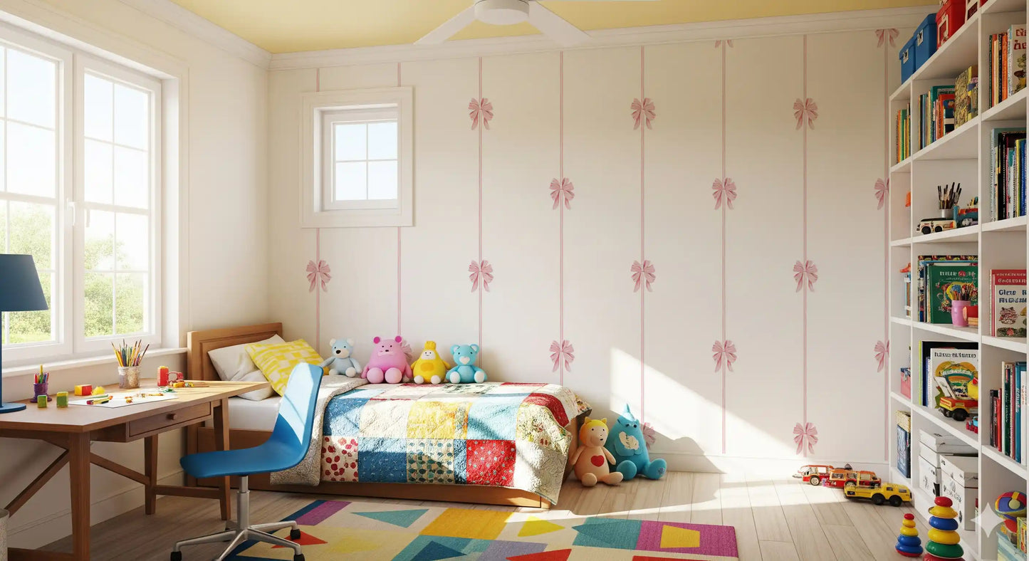 Soft Pink Ribbon Vertical Stripe Wallpaper⁠